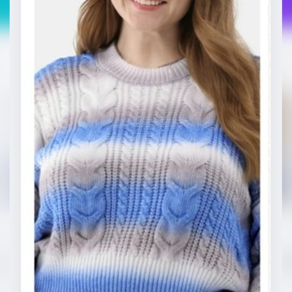 No Boundaries 2X 20W Ombre Blue White Cable Knit Sweater Cozy Soft Cb-3183 - Picture 4 of 13